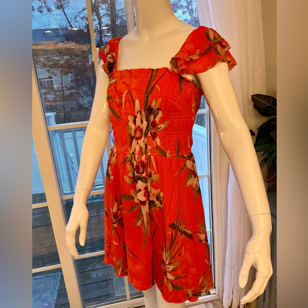 AllSaints Malika Beachy Boho Mini Dress Flutter Sleeve Sunset Flare  Woman SZ 6